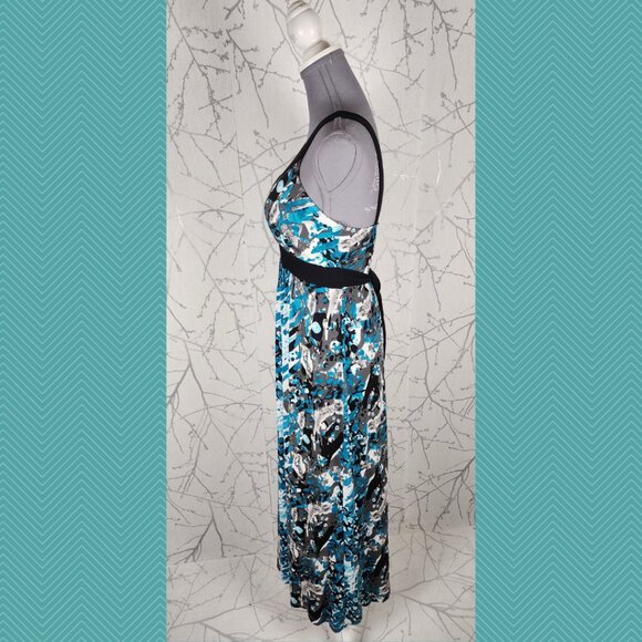 Donna Abstract Artsy Print Stretch Knit Babydoll Empire Waist Maxi Dress - Picture 2 of 4